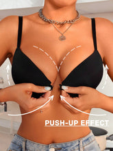 Front Closure Solid Color Adjustable Strap Underwire Bra Black