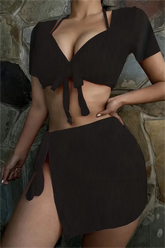 Conjuntos de bikini elásticos de 4 piezas en color liso