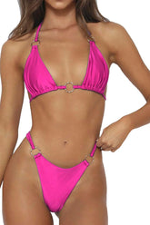 Bikini con aros y cuello halter para playa en verano - Rosa