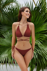 Zweiteiliges Bikini-Set mit Metallringen – Braun