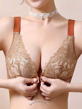 Sujetador sexy de encaje cómodo y transpirable con cierre frontal de color caqui