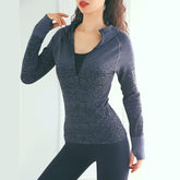 Langärmliges Yoga- und Fitness-Shirt mit Kapuze und Reißverschluss für Damen