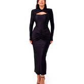 Agnola - Black Cutout Ruched Maxi Bodycon Dress