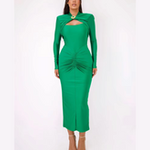 Agnola - Green Cutout Ruched Maxi Bodycon Dress