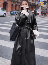 Korean Faux Leather Trench Coat