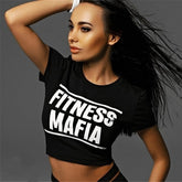 Sport- und Yoga-Crop-Top für Damen mit Buchstabendruck