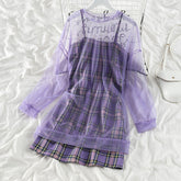 Korean Summer Plaid Dress Set