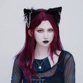 Horquillas góticas con orejas de gato negras y cadena de metal
