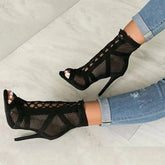 Black Lace-Up Mesh Ankle Boots
