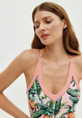 Einteiliger Badeanzug für Damen + Badeanzug mit Vintage-Print - Rosa