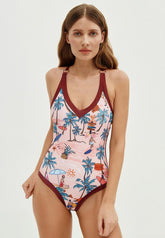 Einteiliger Badeanzug für Damen + Badeanzug mit Vintage-Print