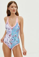 Einteiliger Badeanzug für Damen + Badeanzug mit Vintage-Print – farblich abgestimmt