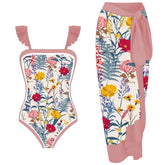 BADEANZUG MIT BLUMENPRINT - Rosa