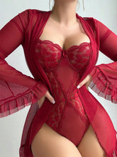 Lace See-Through Bodysuit Cape Two Piece Set