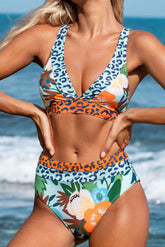 Bikini de dos piezas con cintura alta y estampado floral