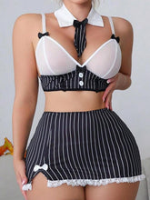 Lace Striped Short Skirt Thong Bow Tie Four-Piece Set