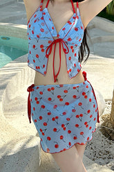 Little Cherry – süßer vierteiliger Bikini mit Tüll-Außenrock