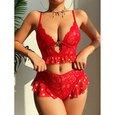 Heart Lace Push Up Bra And Panties Two Piece Set