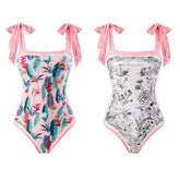 Damen Sommer Doppelseitiger Einteiler Badeanzug mit Blumenmuster Wendbare Bademode
