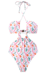 Traje de baño de una pieza con cuello halter y aberturas estampadas de Mejorana