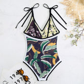 Traje de baño reversible de una pieza ajustado con estampado - Azul