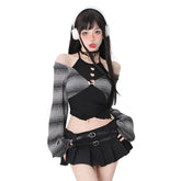 Y2K Kawaii Outfit Set - Short Skirt & Cardigan