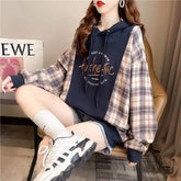 Korean Oversized Plaid Hoodie