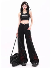 Y2K-Jeans mit weitem Bein und Schmetterlingsmotiv