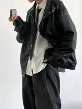 Lockeres koreanisches Casual-Outfit-Set – Lederjacke, Hemd und Hose