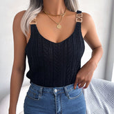 Cindy - Black Knitted Scoop Neck Tank Top