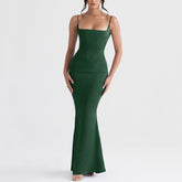 Shiloh - Green Satin Maxi Bodycon Dress