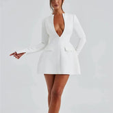 Crimson - White Deep V A-line Mini Dress