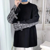 Korean Plaid Spliced T-Shirt