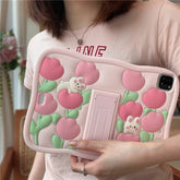 Funda para iPad con diseño de conejo y flores