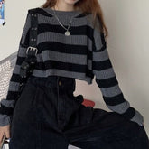 Korean Striped Cropped Sweater