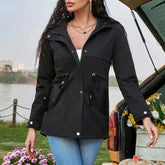 Aurelia - Black Drawstring Waist Hooded Coat