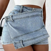 Belen - Irregular Wrap Mini Denim Shorts