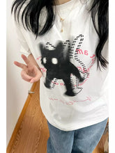 Y2K-Mode-T-Shirt mit Katzendruck