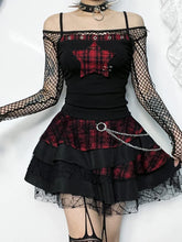 Y2K Rotes kariertes Gothic-Kleid