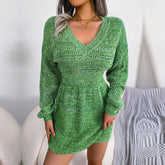 Vienna - Green Nipped High Waist Sweater Dress