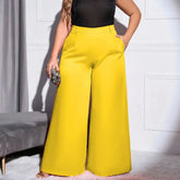Lola - Yellow Plus Size High Waist Wide Leg Pants