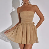 Georgianna - Beige Mesh Strapless Sparkle Mini Dress