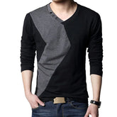 James - Men's Long Sleeve Color Block V Neck T Shirt