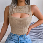 Christiana - Beige Knitted Cut Out Crop Top