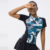 Camo Kurzarm-Fitness-Top für Damen