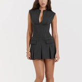 Josefina - Gray Corset Style Pleated Dress