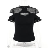 Gothic-Top mit Fischnetz-Patchwork