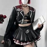 Y2K Biker Outfit Set - Mini Skirt & Short Jacket