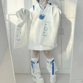 Harajuku Weißes Outfit-Set – Strickjacke und Beinwärmer
