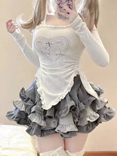 Süßes Y2K Outfit Set - Langarmshirt & Minirock